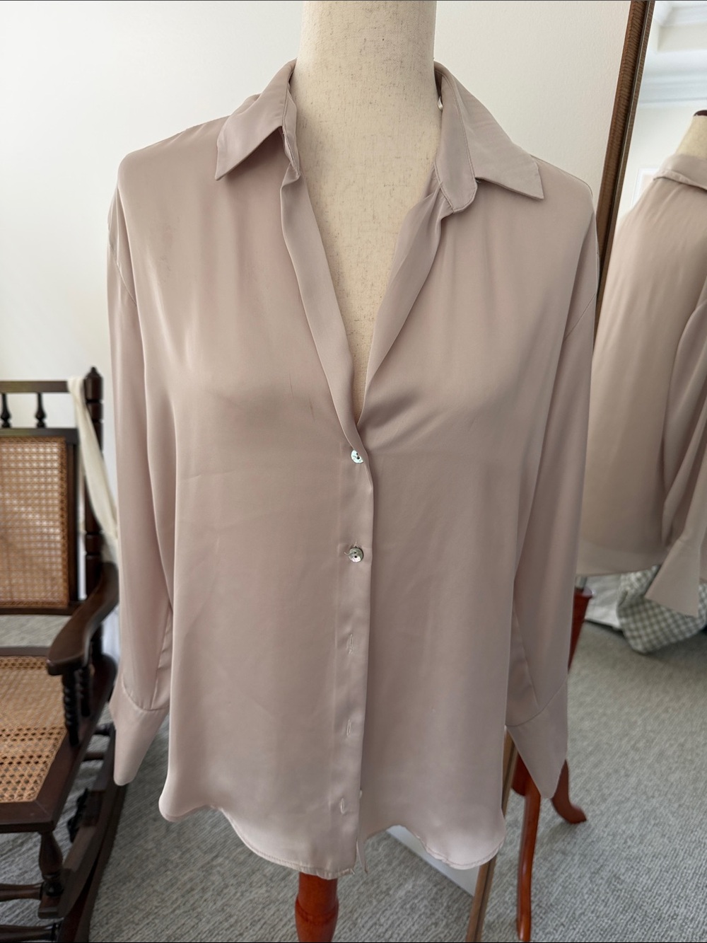 Zara Blush Mauve Button-Down Satin Shirt